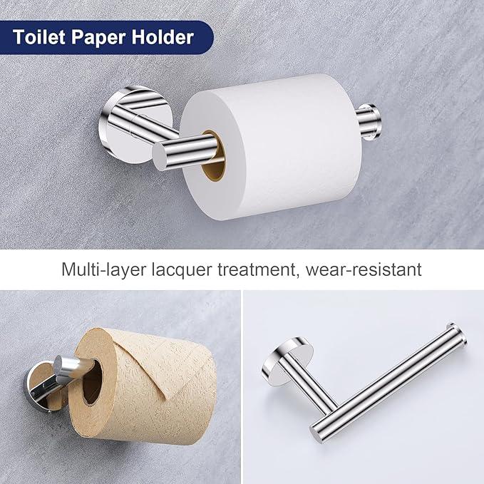 Lairuier 5 Pieces Polished Chrome Bathroom Accessories Set, SUS304 Stainless Steel 24 Inch Bath Towel Bar Set, Round Toilet Paper Holder Set Wall Mounted - ModernBath