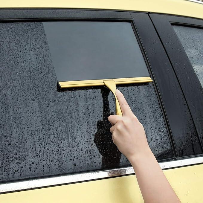 HIWARE All-Purpose Shower Squeegee for Shower Doors, Bathroom, Window and Car Glass - Brass, Stainless Steel, 10 Inches - ModernBath