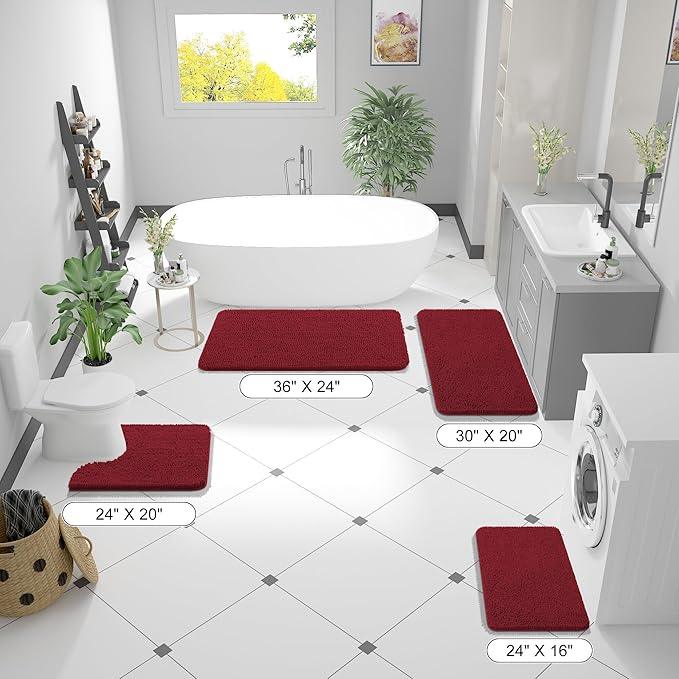 OLANLY Bathroom Rugs 47x20, Extra Soft Absorbent Chenille Bath Rugs, Rubber Backing Quick Dry, Machine Washable Bath Mats for Bathroom Floor, Tub and Shower, Home Decor Accessories, Red - ModernBath