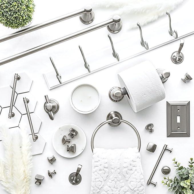 Franklin Brass Kinla 5-Piece Bathroom Set Satin Nickel 18" and 24" Towel Bar Racks, Toilet Paper Holder, Ring, Hook KIN5PC-SN - ModernBath