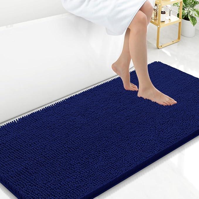 Arotive Bathroom Rugs 47x24, Extra Soft Absorbent Shaggy Chenille Bath Rugs, Machine Washable Rubber Backing Non-Slip Bath Mats for Bathroom Floor Tub and Shower, Home Decor Accessories, Navy - ModernBath