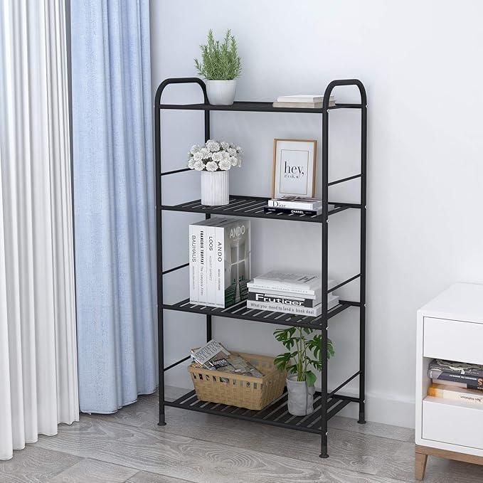 JSB 4-Tier Adjustable Shelving Unit, Heavy Duty Storage Rack Organizer Metal Corner Shelf for Kitchen Living Room Laundry Pantry Bathroom (Black, 4 Tier)… - ModernBath