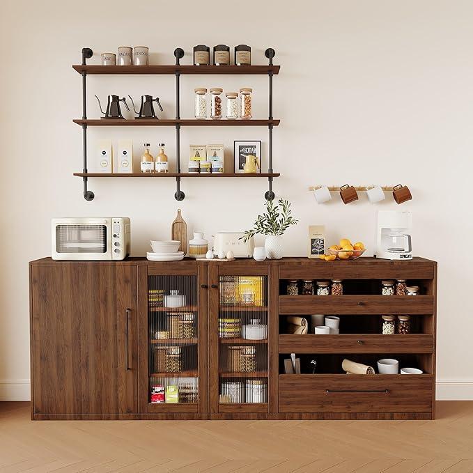 3-Tier Industrial Pipe Floating Shelf – Rustic 48 inch Wood Wall-Mounted Storage Shelf for Kitchen Office,Bathroom & Home Decor -Walnut - ModernBath