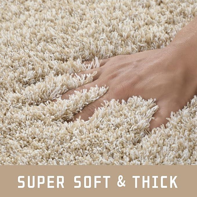 Yimobra Bathroom Rugs Non Slip Washable, Ultra Soft and Water Absorbent Bath Mats, Plush Fluffy Shower Mat Outside, Microfiber Thick Matts for Bathroom Floor/Sink, 24x17, Light Beige and White - ModernBath