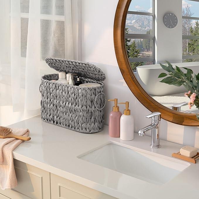 GRANNY SAYS Toilet Paper Storage Basket with Handle, Durable Toilet Paper Holder, Waterproof Bathroom Organizers and Storage, Wicker Basket for Bathroom Storage, Grey - ModernBath
