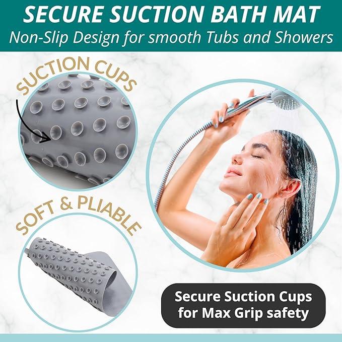 ENKOSI Non Slip Bath Mat for Tub and Shower Floors – Anti Slip Shower Mat with Secure Suction Cup Grip – Soft Grey Bathtub Mat for Inside Bath Tub and Smooth Bathroom Stalls (28x16 Gray) - ModernBath