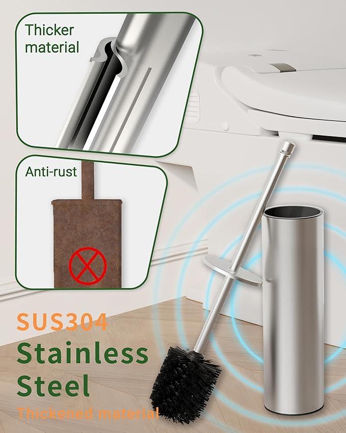 WZKALY Toilet Brush and Holder Set, Toilet Bowl Brush for Bathroom with Long Handle, Stainless Steel Toilet Cleaner Brush with Durable Scrubbing Bristles,Splash-Proof (Brushed Nickel) - ModernBath