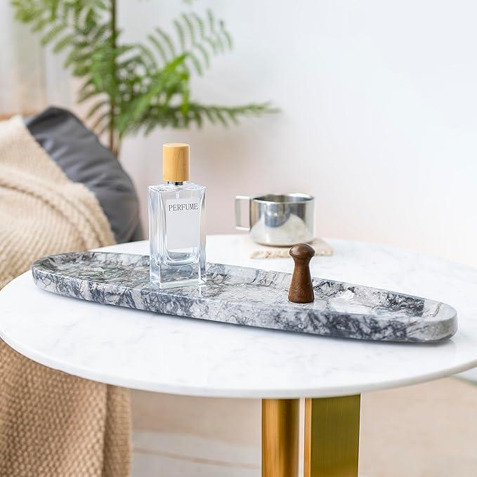PracFit Natural Marble Tray – Real Stone for Bathroom, Vanity, Counter, and Home Decor. Perfect for Jewelry, Candles, and Cosmetics. Durable, Elegant, and Unique Made of Real Stone（Black and Grey） - ModernBath