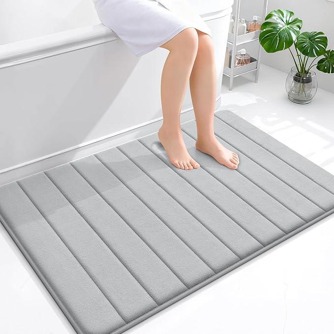 OLANLY Memory Foam Bath Mat 44x32, Super Soft Absorbent Bathroom Rugs, Quick Dry, Machine Washable Shower Floor Rugs, Bathmat Carpet, Bathroom Home Decor Accessories, Light Gray - ModernBath