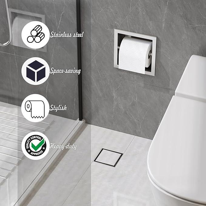 Neodrain Recessed Toilet Paper Holder, Brushed Toilet Paper Holder Built-in, Stainless Steel Recessed Tissue Paper Roll Holder, in Wall - ModernBath