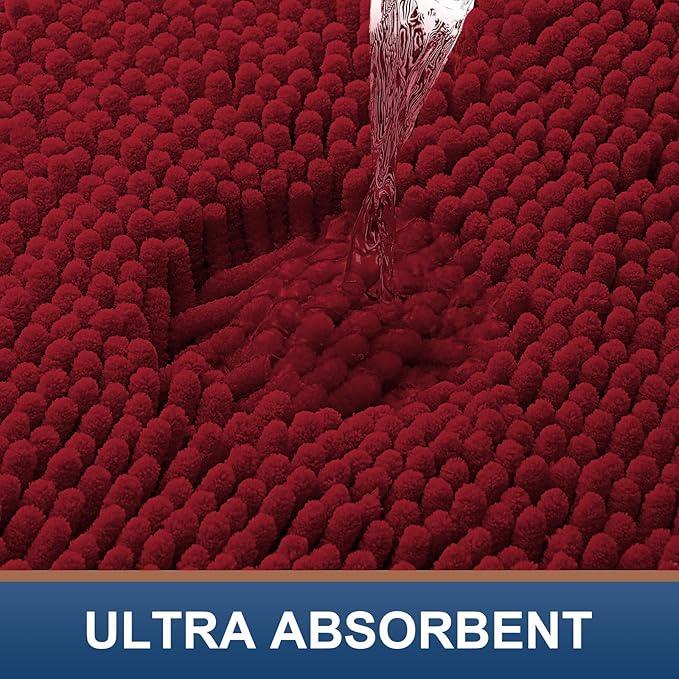Smiry Luxury Chenille Toilet Rugs U-Shaped 24x20, Soft Absorbent Non-Slip Contour Bathroom Rugs for Toilet, Machine Washable Contoured Bath Mats, Red - ModernBath