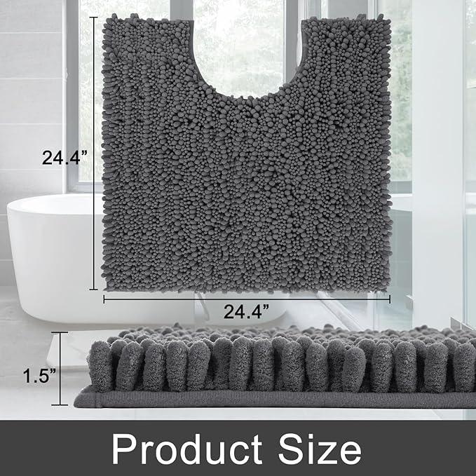 Yimobra Toilet Rug U Shaped Washable 24x24 Inch - Ultra Soft Absorbent Chenille Bath Rugs for Toilet, Quick Dry & Machine Washable, Non Slip Contour Bathroom Mat, Dark Gray - ModernBath
