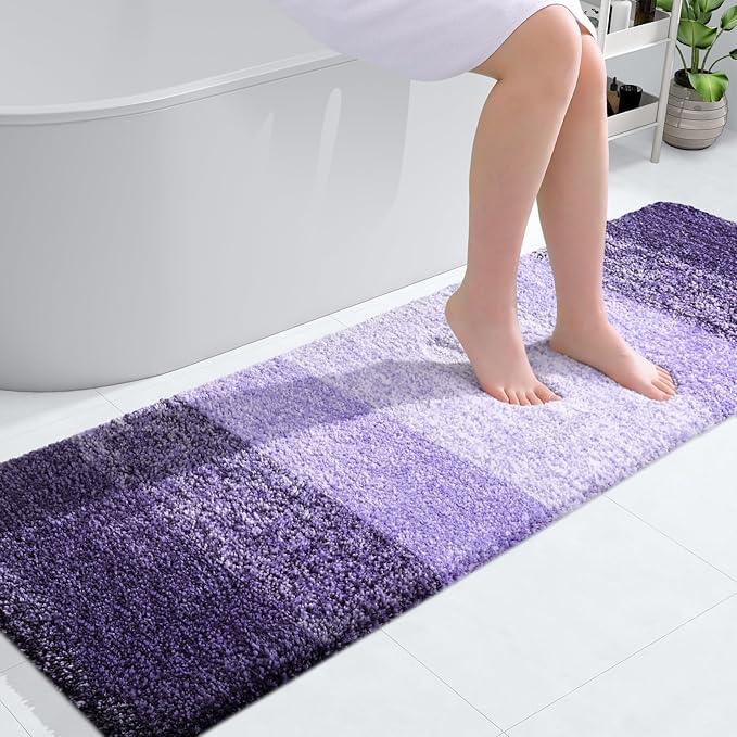 OLANLY Bathroom Runner Rugs 59x20, Extra Soft Absorbent Microfiber Bath Rugs, Rubber Backing, Quick Dry, Machine Washable Bath Mats for Bathroom Floor, Tub and Shower, Home Decor Accessories, Violet - ModernBath