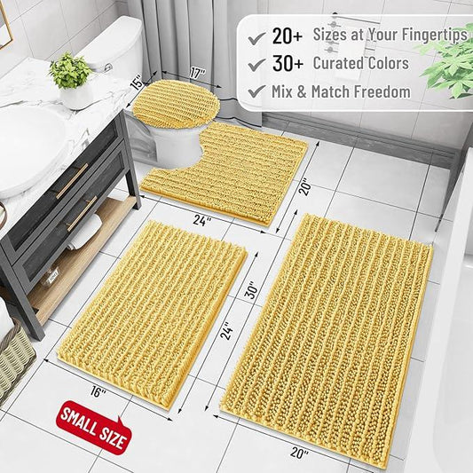 Arotive Luxury Chenille Bathroom Rug Mat, Extra Soft Thick Absorbent Shaggy Bath Rugs, Non-Slip Machine Wash Dry, Plush Bath Mats for Bathroom, Shower and Tub, 47x17, Yellow - ModernBath