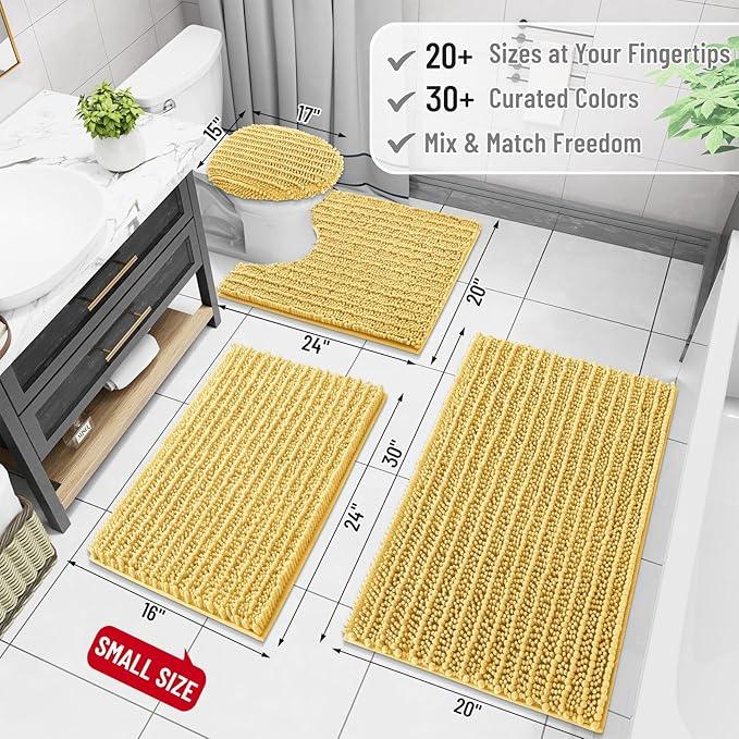 Arotive Luxury Chenille Bathroom Rug Mat, Extra Soft Thick Absorbent Shaggy Bath Rugs, Non-Slip Machine Wash Dry, Plush Bath Mats for Bathroom, Shower and Tub, 59x35, Yellow - ModernBath
