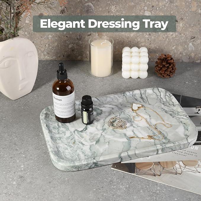 Karibiber Vanity Tray, Marble Bathroom Tray Countertop, Decorative Dresser Organizer, Green Stone for Perfume Jewelry Holder Storage for Kitchen Sink(Light Green) - ModernBath