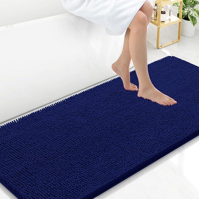 Arotive Bathroom Rugs 59x24, Extra Soft Absorbent Shaggy Chenille Bath Rugs, Machine Washable Rubber Backing Non-Slip Bath Mats for Bathroom Floor Tub and Shower, Home Decor Accessories, Navy - ModernBath