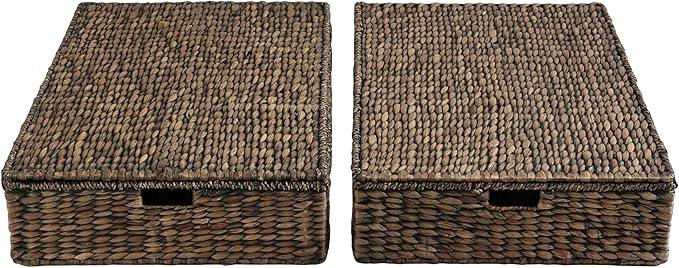 happimess BSK2015B-SET2 Holden 30" Classic Costal Hand-Woven Hyacinth Wicker Under Bed Storage Basket with for Storage and Decoration in Bathroom, Bedroom, Closet, Entryway, Brown (Set of 2) - ModernBath