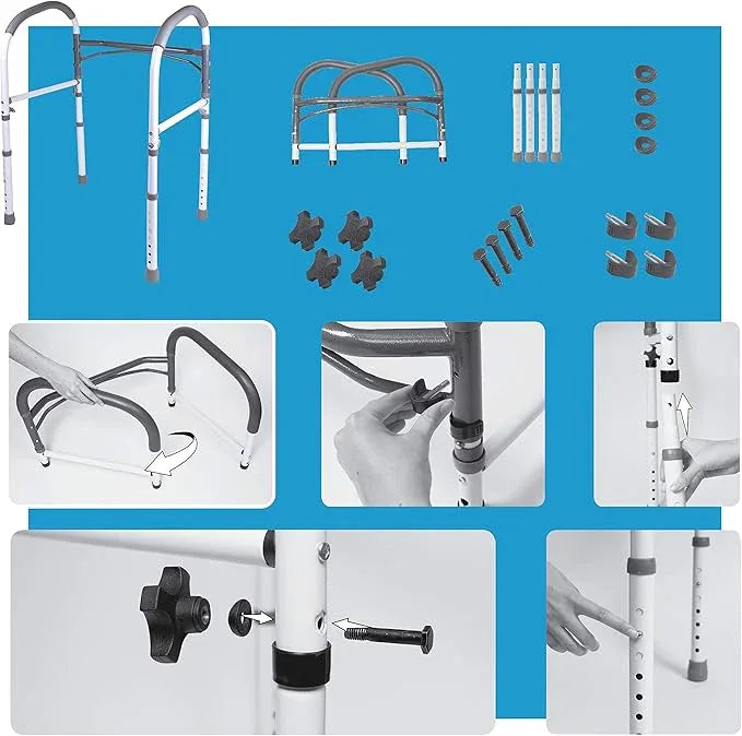 Carex Toilet Safety Rails, Adjustable and Detachable Toilet Safety Frame with Handles for Elderly, Handicap, or Disabled, Heavy-Duty Non-Slip Bathroom Grab Bar, with Padded Handles and Aluminum Frame - ModernBath