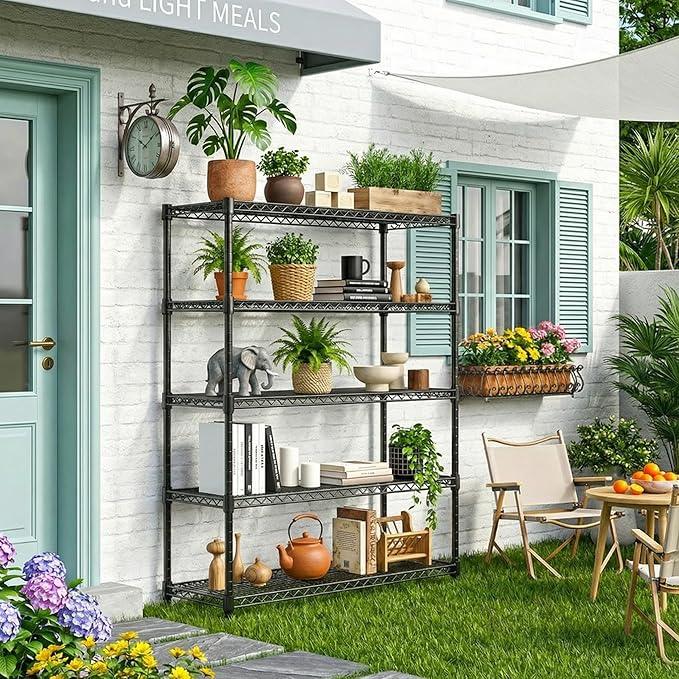 5 Tiers Shelf Metal Storage Shelves Standing 1750 LBs Household Shelf Organizer for Kitchen Pantry Closet Garage Basement Utility Room, Black15.7 D x 45.3" W x 70.4" H - ModernBath