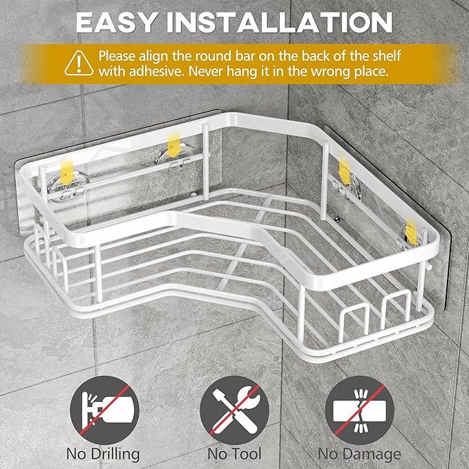 MAXIFFE 3 Pack X-Large Corner Shower Caddy with Soap Holder, Large Capacity Sturdy Easy Install No Drilling Stainless Steel Hold 40 LB Shower Organizer Shelves Rack for Family Renters Bathroom, White - ModernBath