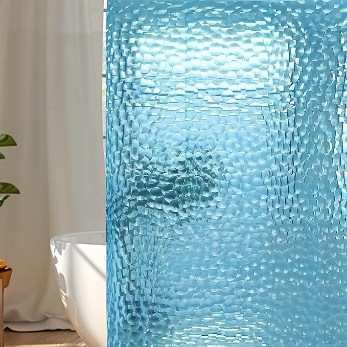 WELTRXE EVA 8G Shower Curtain Liner, 72x72 Inch 3D Clear Blue Bubble Heavy Duty Waterproof Shower Curtain Liner with Magnets Thick Plastic Shower Curtains Weighted Bathroom Shower Liner, 12 Hooks - ModernBath