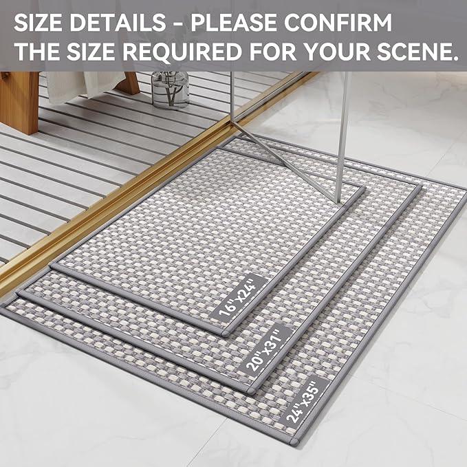YDKGL Bath Mat Bathroom Rugs Non Slip Washable, Soft Braided Ultra Thin Bath Mat, Super Absorbent Quick Dry Bath Rug Shower Mat, Rubber Backing, Fit Under Door Bathroom Floor Tub, Gray 20" x 31" - ModernBath