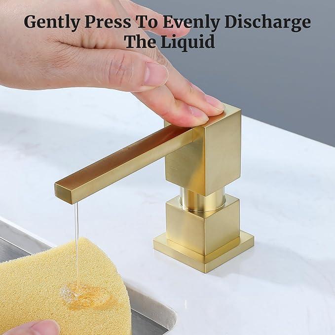 Sink Soap Dispenser for Kitchen Sink (Brushed Gold), All Brass Built-in and Refill from Top Design,Metal Hand Soap & Dish Soap Copper Pump - ModernBath