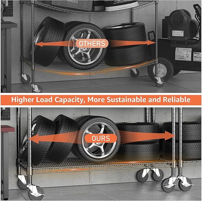 4 Tiers Storage Shelves Load 1400LBS, Metal Shelving Wire Metal Shelving Unit Shelves for Storage Adjustable Garage Shelving for Pantry Kitchen Garage Black 17.7" D x 47.3" W x 62.7" H - ModernBath