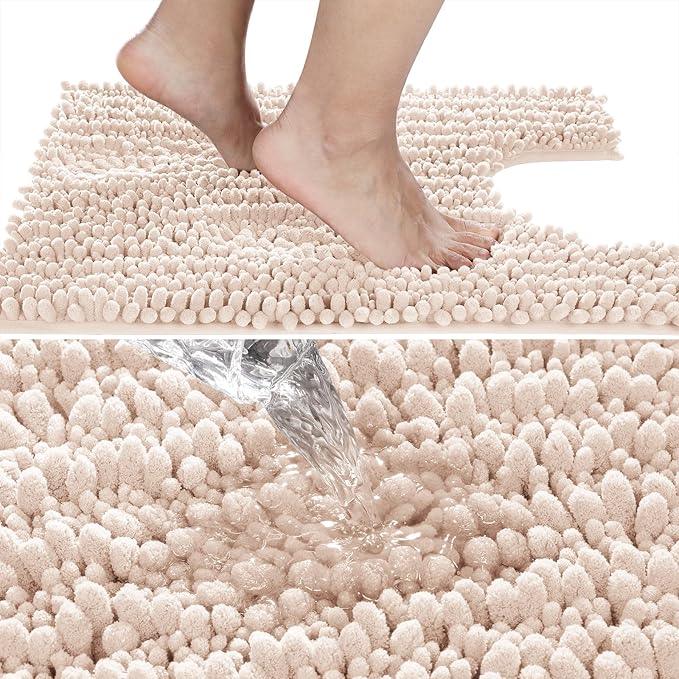 Yimobra Toilet Rug U Shaped Washable 24x20 Inch - Ultra Soft Absorbent Chenille Bath Rugs for Toilet, Quick Dry & Machine Washable, Non Slip Contour Bathroom Mat, Pinkish Beige - ModernBath