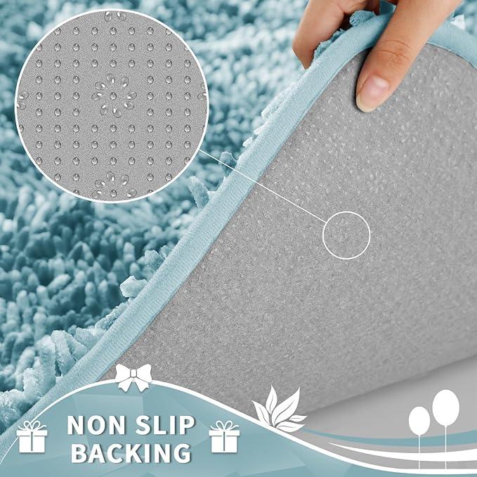 Yimobra Toilet Rugs U Shaped Washable, Extra Thick Soft Absorbent Chenille Contour Bathroom Rugs for Toilet 24x24 Inch, Quick Dry Non Slip Toilet Mat for Bath Floor, Greyish Blue - ModernBath