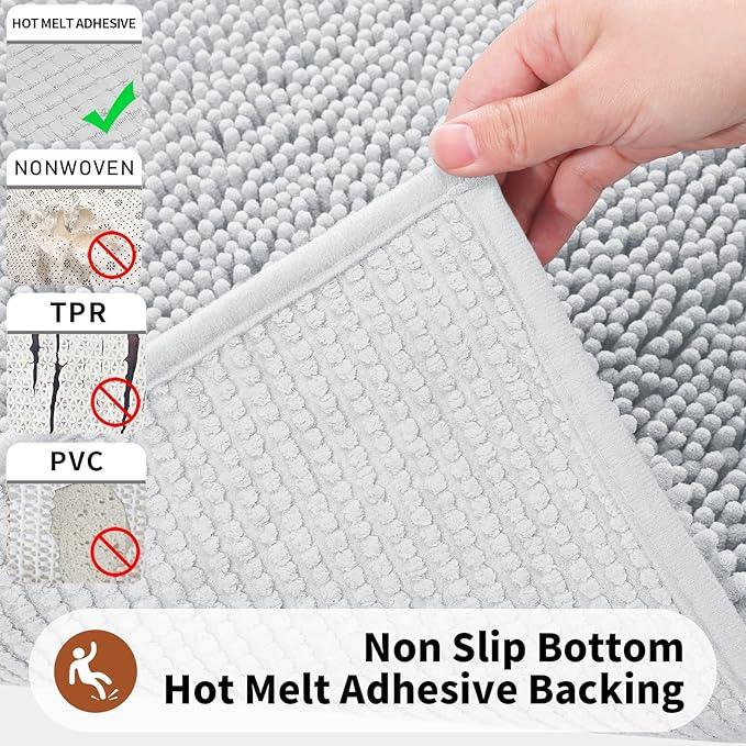 Yimobra Toilet Rugs U Shaped Washable - 24"x20" Non Slip Plush Contour Bath Rugs for Toilet - Super Soft Absorbent Quick Dry Toilet Mats for Bathroom,Silver - ModernBath