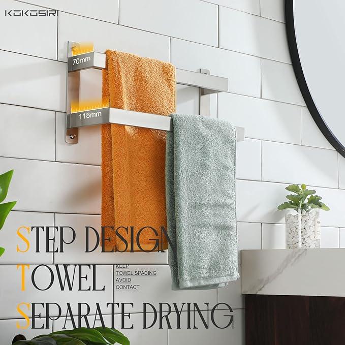 KOKOSIRI Hand Towel Bars 16 Inches Bathroom 2-Tiers Ladder Towel Rails Towel Holders Wall Mounted Towels Shelves Rack Brushed Stainless Steel, B5008BR-L16 - ModernBath