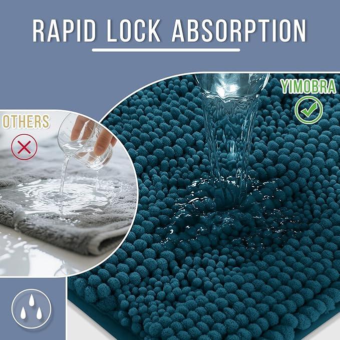 Yimobra Bathroom Rug Mat 32 x 20, Non Slip and Super Absorbent Bath Mat,Machine Washable Quick Dry,Ultra Plush Chenille Shower Rugs for Bathroom Floor Sink Tub and Shower Outside,Peacock Blue - ModernBath