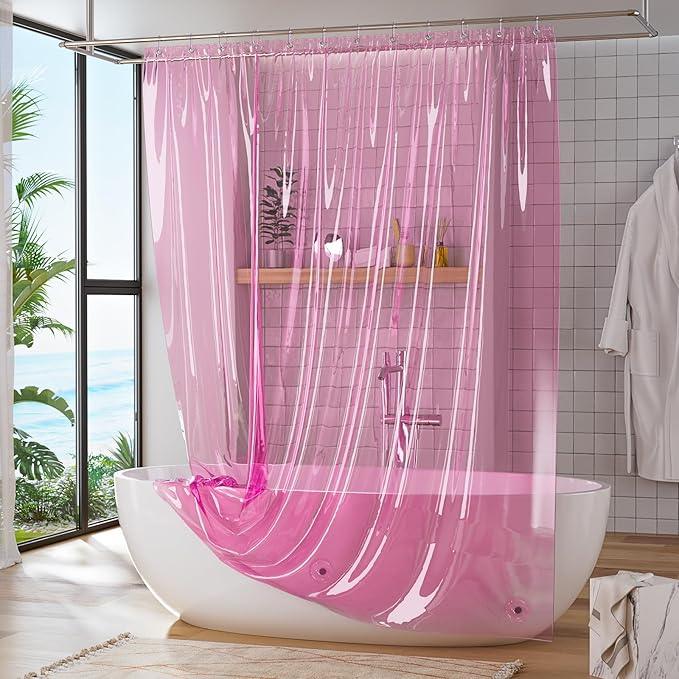 Titanker Shower Curtain Liner, Plastic Shower Liner PEVA 72 x 72 Lightweight Waterproof Shower Curtains for Bathroom with Magnets and Grommets, Clear Pink - ModernBath