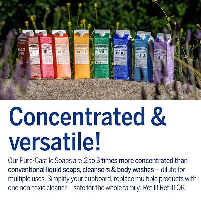Dr. Bronner's Pure-Castile Liquid Soap Refill - Made with Regenerative Organic Certified Oils, 86% Less Plastic - 18-in-1 Uses, For Face, Body Wash, Hand Soap Refill & More - Baby Unscented, 32oz - ModernBath