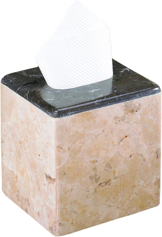 Creative Home Natural Champagne and Charcoal Marble 2-Tone Collection Square Tissue Box Holder Tissue Paper Holder
