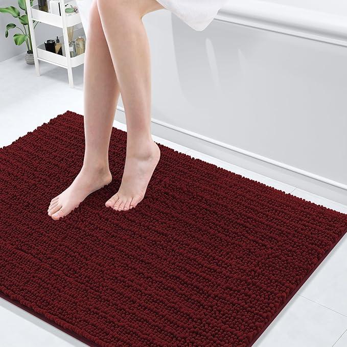 Arotive Luxury Chenille Bathroom Rug Mat, Extra Soft Thick Absorbent Shaggy Bath Rugs, Non-Slip Machine Wash Dry, Plush Bath Mats for Bathroom, Shower and Tub, 40x32, Burgundy - ModernBath