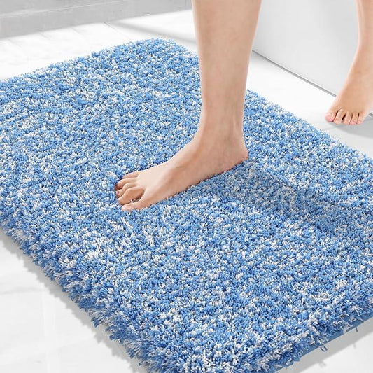 Yimobra Bath Rugs for Bathroom 32x20, Ultra Soft and Water Absorbent Bath Mats, Non Slip Plush Shower Mat Outside, Microfiber Thick Matts for Bathroom Floor/Tub, Machine Washable, Blue and White - ModernBath
