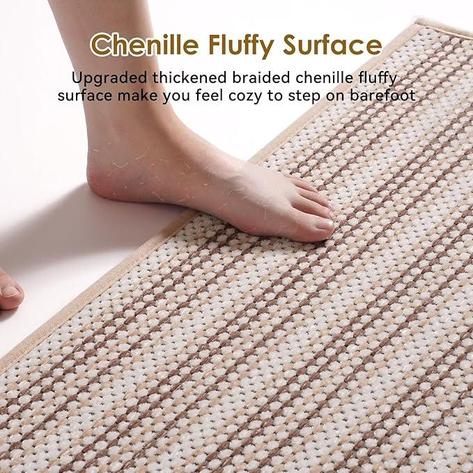 YDKGL Ultra Thin Bathroom Rugs 16x24,Soft Absorbent Chenille Bath Rugs,Rubber Backing Quick Dry, Machine Washable Bath Mats for Bathroom Floor,Tub and Shower, Home Decor Accessories, Coffee - ModernBath