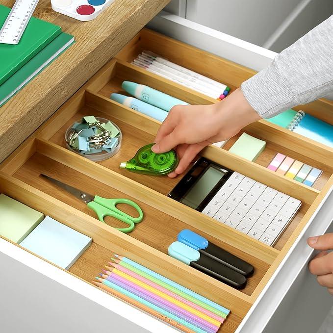 ROYAL CRAFT WOOD Luxury Bamboo Kitchen Drawer Organizer - Silverware Organizer - Utensil Holder and Cutlery Tray with Grooved Drawer Dividers for Flatware and Kitchen Utensils (5 Slot, Natural) - ModernBath