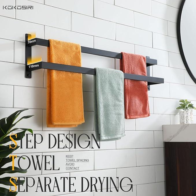 KOKOSIRI Towel Bars Black Bath Towel Holders 32 Inches Bathroom 2-Tiers Ladder Towel Rails Wall Mounted Towels Shelves Rack Stainless Steel, B5008BK-L32 - ModernBath