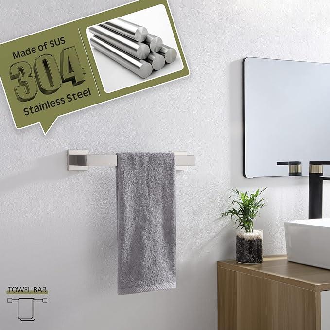 KOKOSIRI 12-Inch Single Towel Bar, Bathroom Kitchen Towel Holder, Wall Mounted SUS304 Stainless Steel Towel Rack, Brushed Nickel, B4003BR-L12 - ModernBath