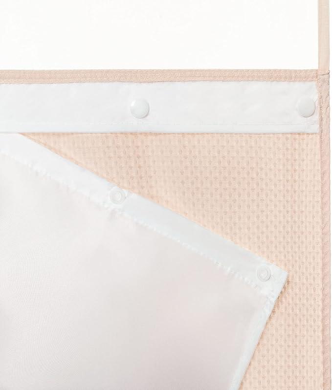 River Dream Heavyweight No Hooks Required Dotted Waffle Weave Shower Curtain with Snap in Liner - 71W x 74H,Hotel Grade,Spa Like Bath Curtain,Pink - ModernBath