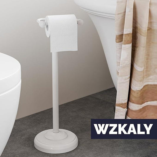 Toilet Paper Holder Stand, White Toilet Paper Holder Free Standing, Post Pivoting Design & Stable Weighted Base SUS304 Stainless Steel for Bathroom (Mega Roll) - ModernBath
