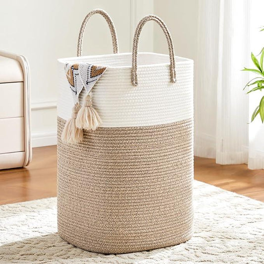 Laundry Basket,Woven Cotton Rope Laundry Hamper,Versatile Storage for Dirty Clothes,Baby Toys,and Blankets in Bathroom, Nursery,and Living Room (Brown, 40L) - ModernBath