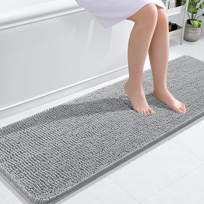 OLANLY Bathroom Rugs 59x20, Extra Soft Absorbent Chenille Bath Rugs, Rubber Backing Quick Dry, Machine Washable Bath Mats for Bathroom Floor, Tub and Shower, Home Decor Accessories, Light Grey - ModernBath