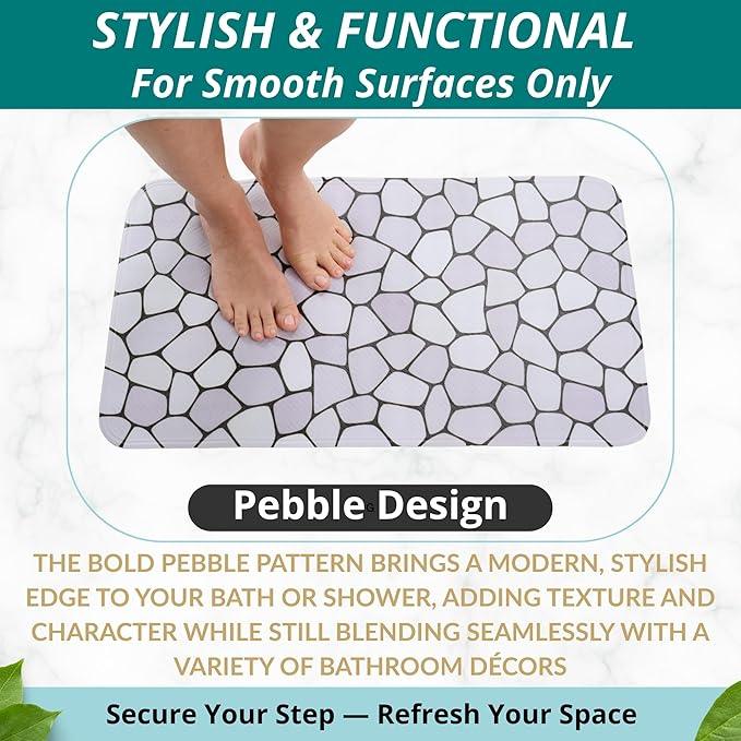 ENKOSI Bath Mat for Tub and Shower Floors - Non Slip Shower Mat – Anti Slip Bathtub Mat with Strong Suction Cup Grip – Soft, Pebble Print Bathroom Mat for Inside Bath and Showers (28x16 Pebble) - ModernBath