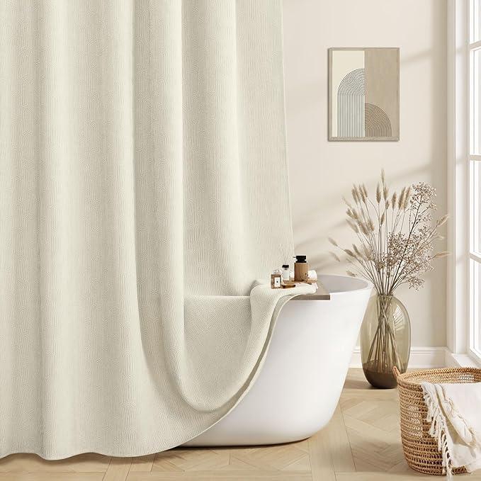 NDDYCU Cream Shower Curtain Cotton Boho Texture Mid Century Minimalist Arch Shower Curtain for Bathroom, Ivory,72" W X 72" L - ModernBath