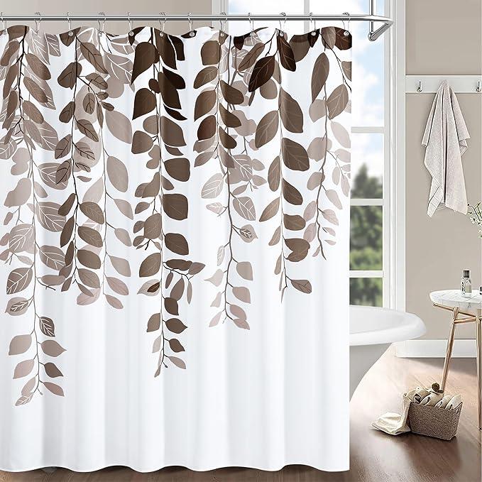 BOODII Brown Leaf Shower Curtain for Bathroom Botanical Eucalyptus Nature Eucalyptus Shower Curtain Set Floral Leaves Bathroom Decor Natural Bath Curtains 72x78 - ModernBath